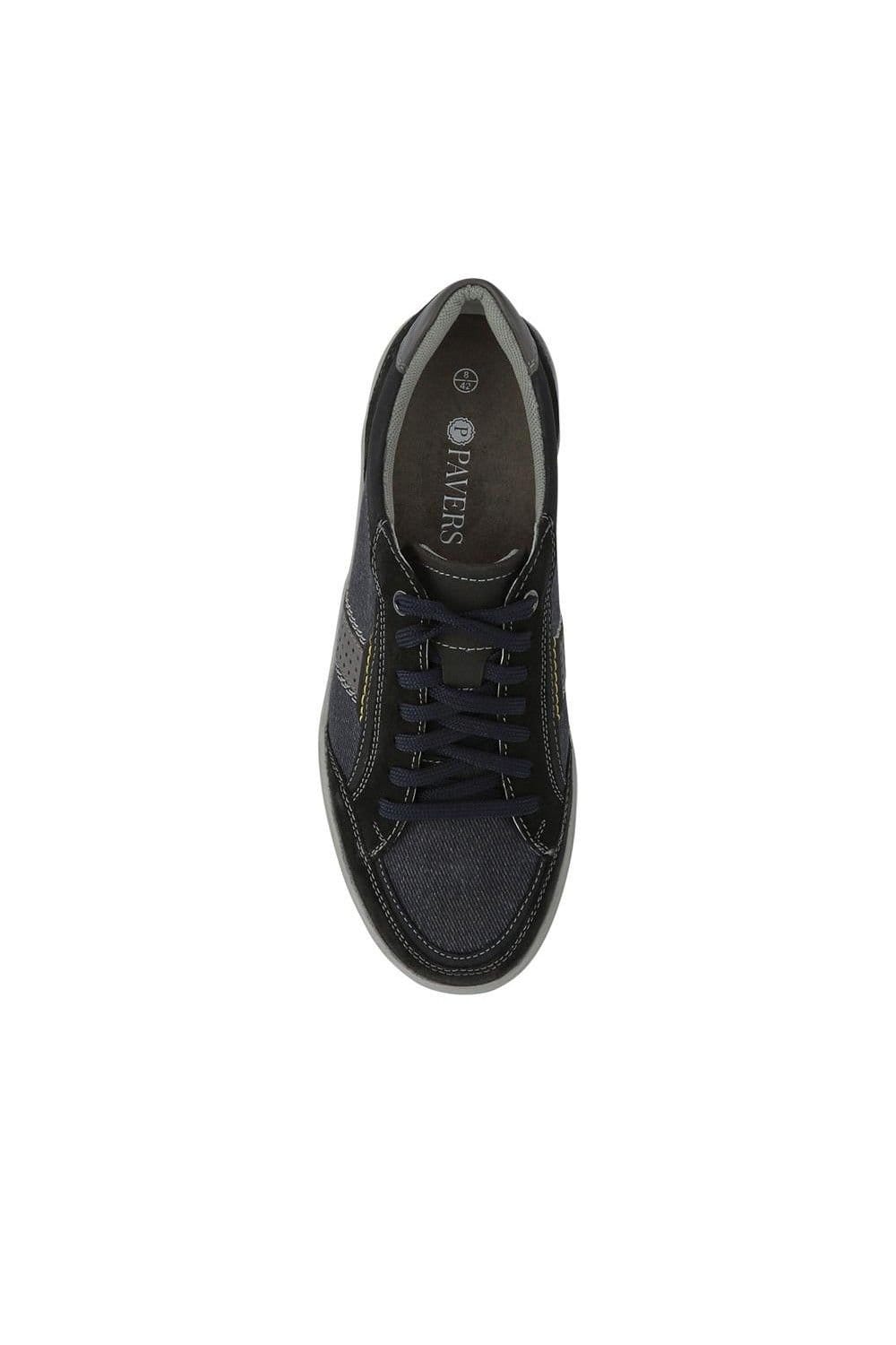 Pavers Pavers Men's Wide-Fit Leather Laced Trainers in Navy - 4