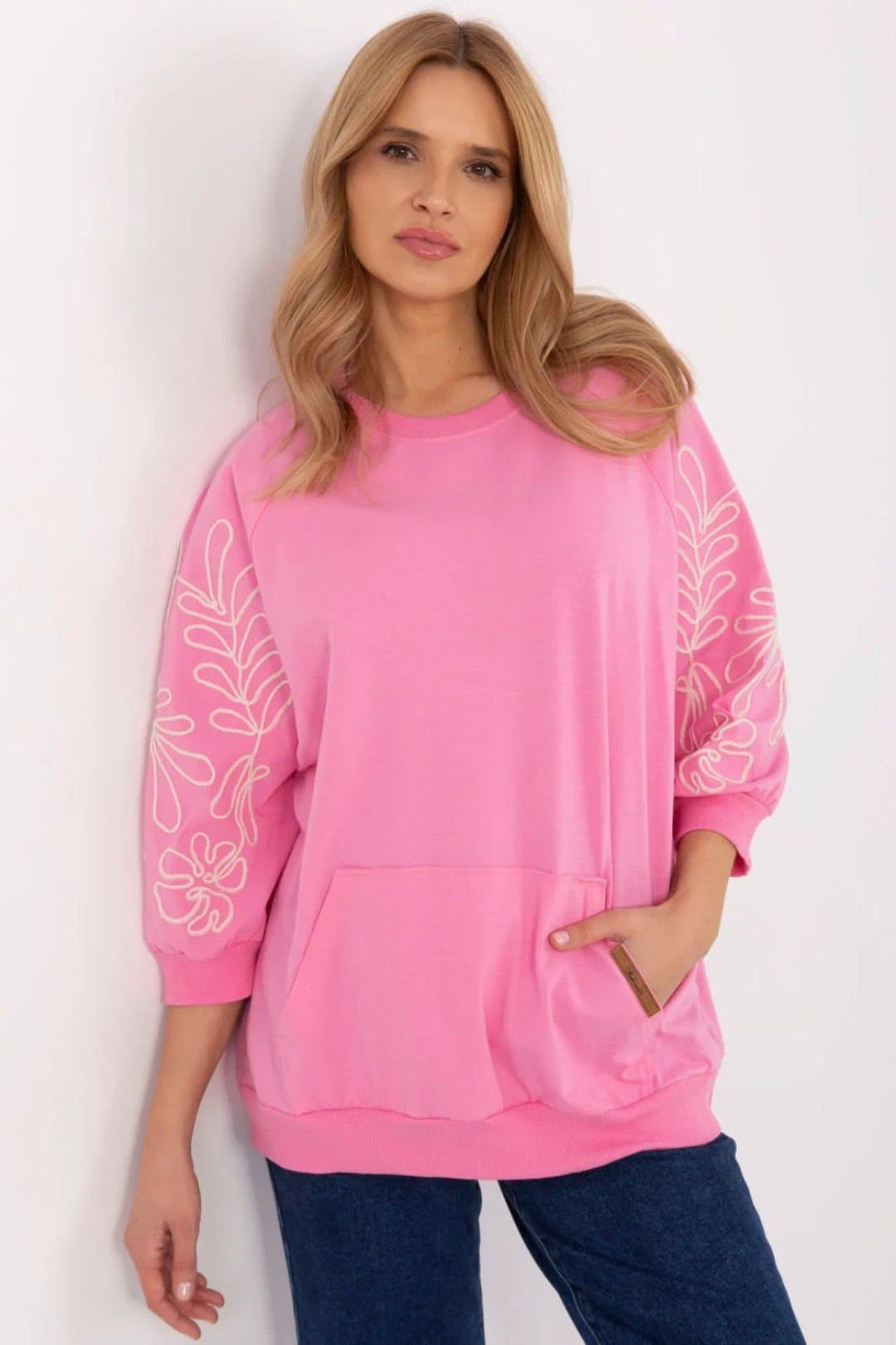 Love Lace Love Lace Women's 3/4 Sleeve Embroidered Hoodie Sweatshirt in Pink