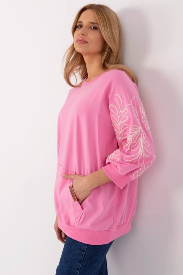 Love Lace Love Lace Women's 3/4 Sleeve Embroidered Hoodie Sweatshirt in Pink - 2