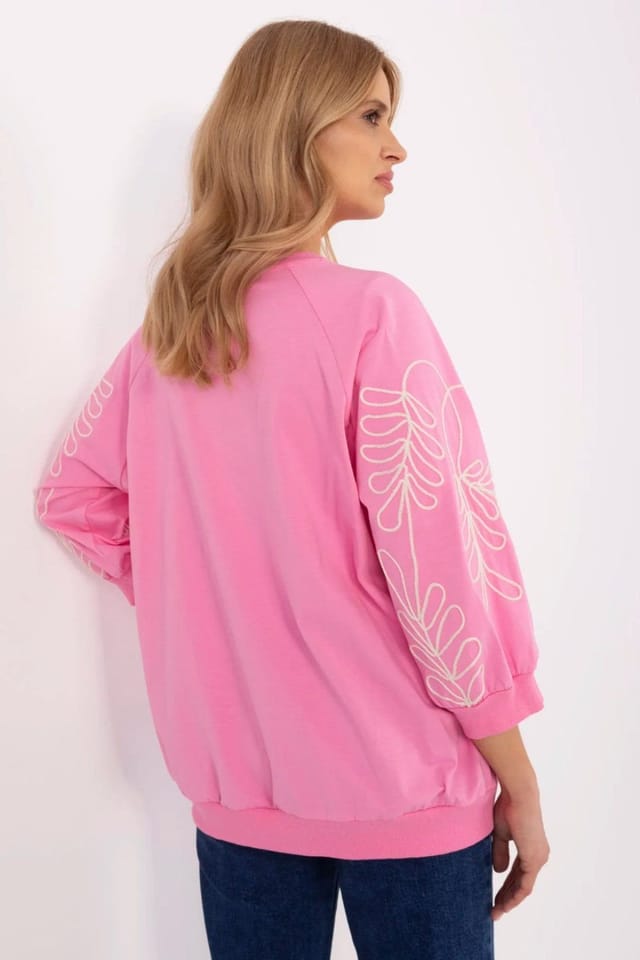 Love Lace Love Lace Women's 3/4 Sleeve Embroidered Hoodie Sweatshirt in Pink - 3