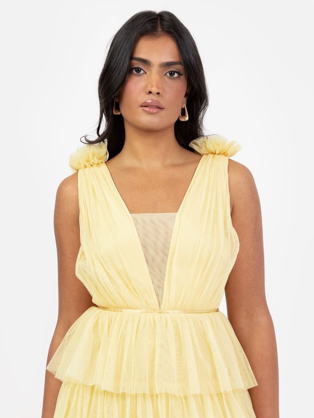 Anaya with Love Anaya with Love Women's Plunge Front Tiered Maxi Dress in Yellow - 2