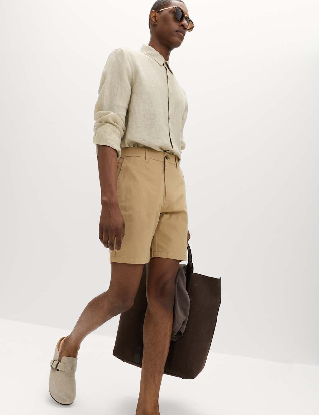 Marks & Spencer M&S Half-Elasticated Waist Stretch Chino Shorts Sand
