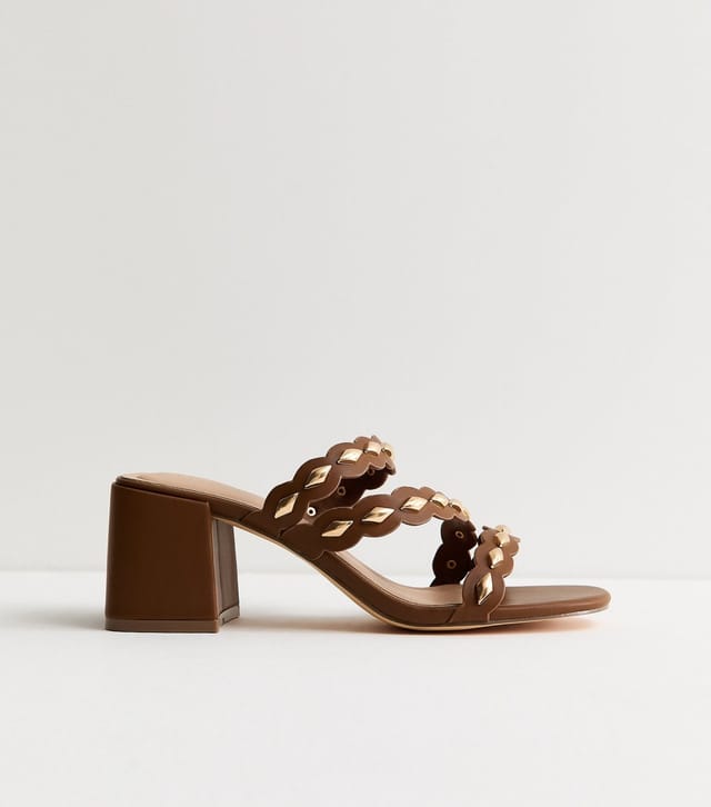 New Look Women's Tan Scalloped Strap Block Heel Mules Vegan New Look - 2