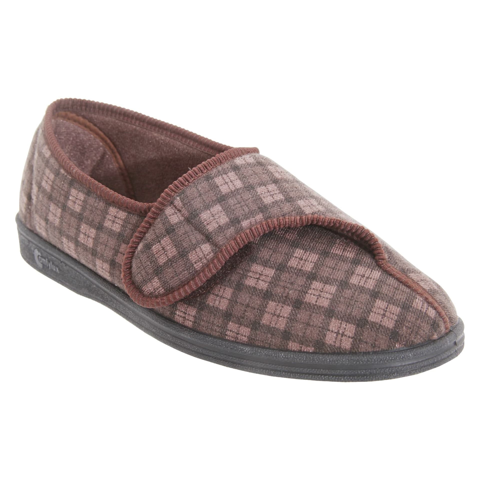 Comfylux Comfylux Men's Paul Check Slippers in Dark Brown