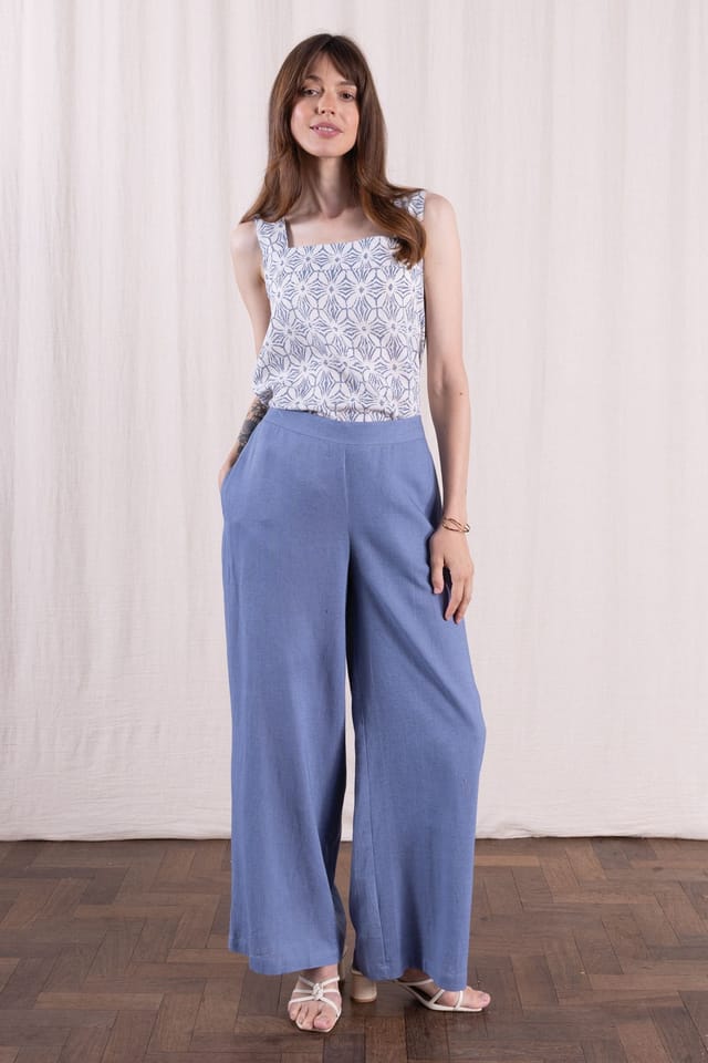 Nomads Clothing Nomads Clothing Women's Women Linen Wide Leg Plain Trousers in Light Blue - 2