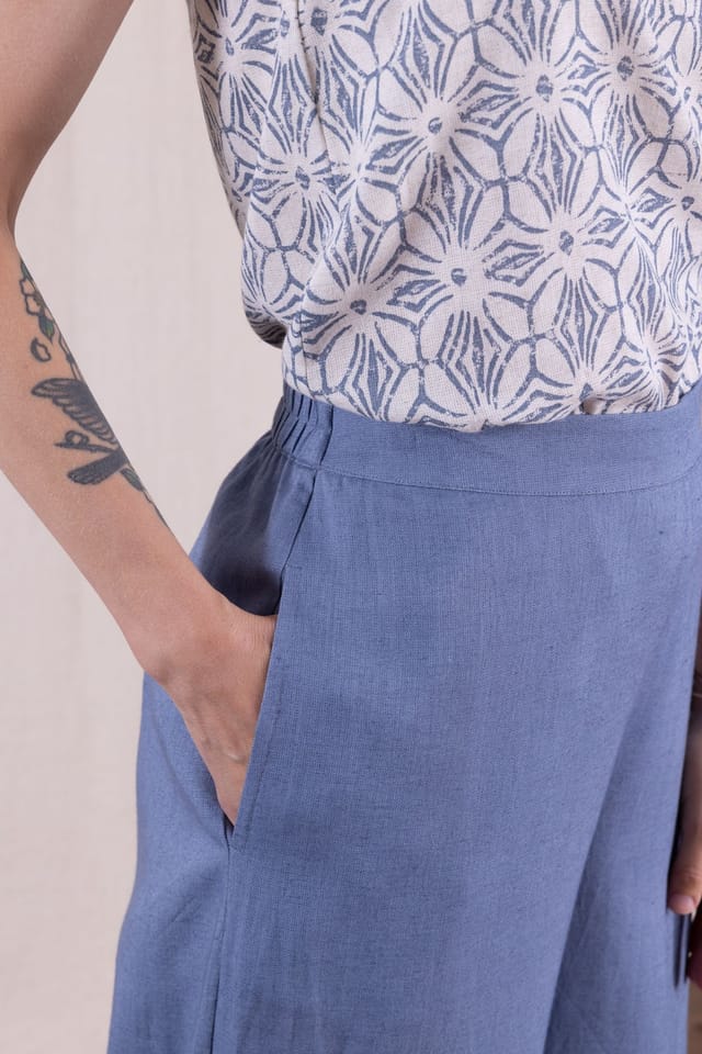 Nomads Clothing Nomads Clothing Women's Women Linen Wide Leg Plain Trousers in Light Blue - 3