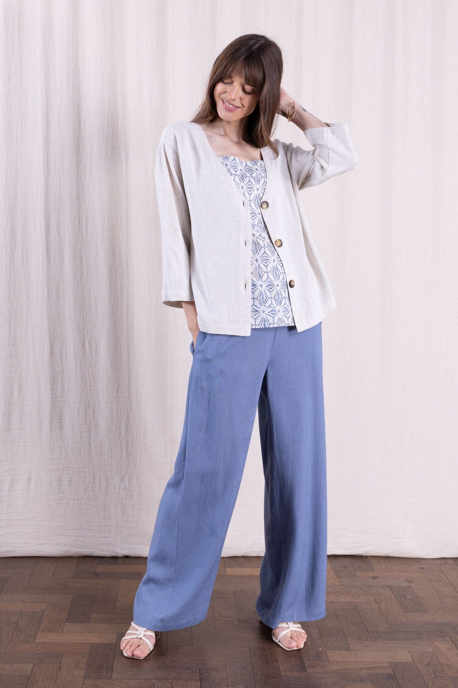 Nomads Clothing Nomads Clothing Women's Women Linen Wide Leg Plain Trousers in Light Blue - 4