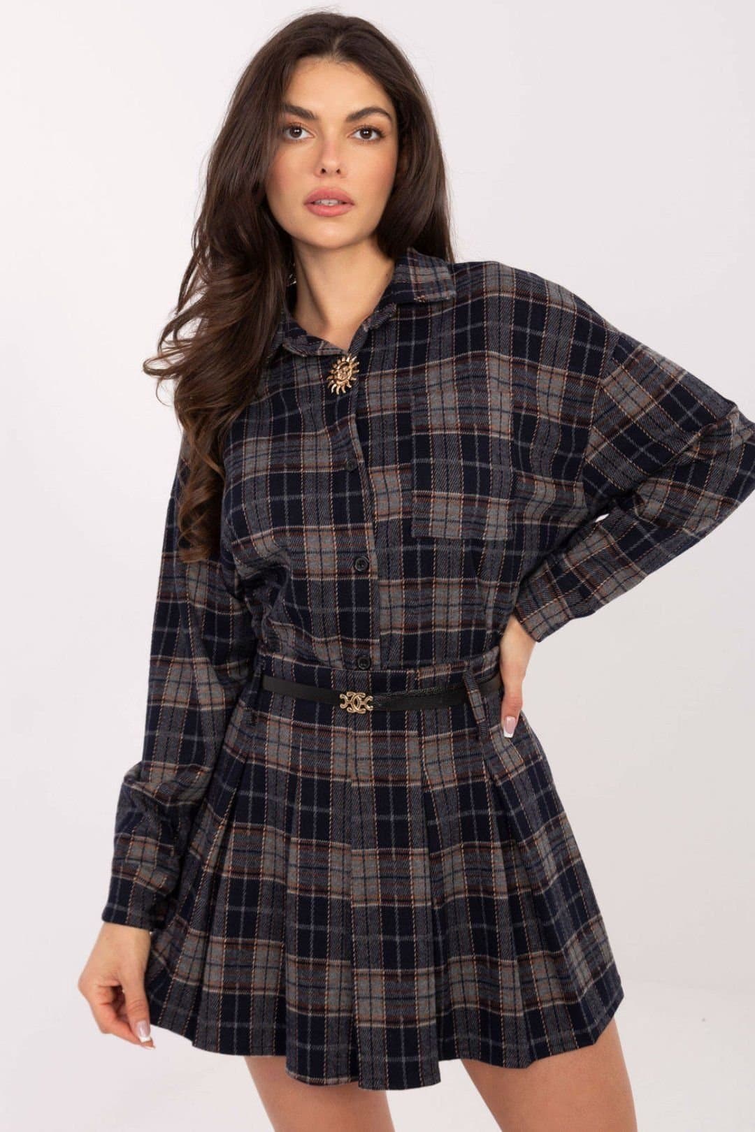 Love Lace Love Lace Women's Checkered Godet Mini Skirt with Waist Belt in Blue