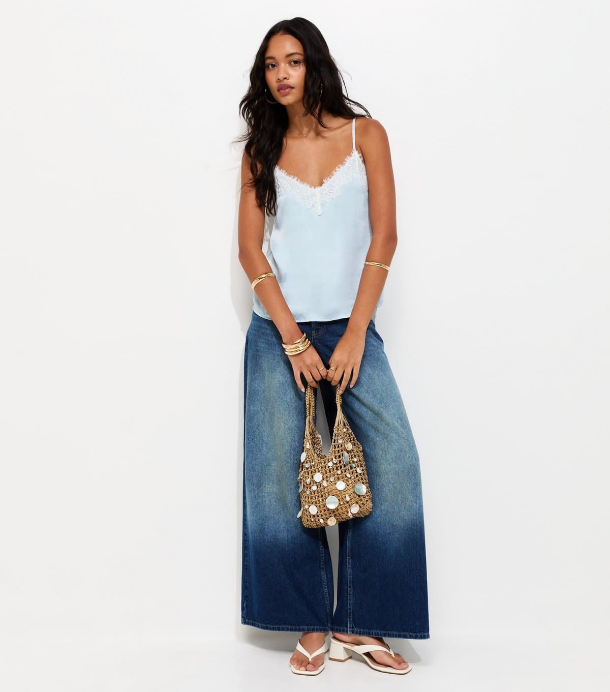 New Look New Look Light Blue Lace Neck Cami Top