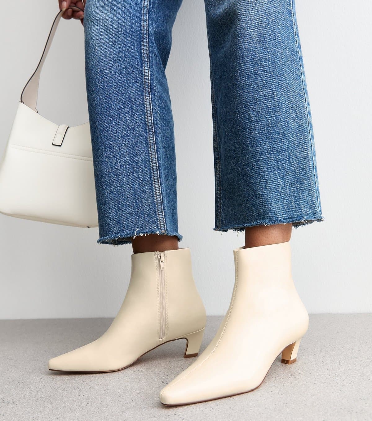 New Look New Look Off White Faux Leather Point Toe Ankle Boots