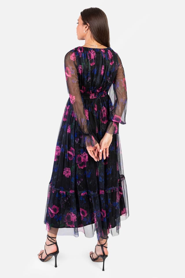 Anaya with Love Anaya with Love Women's Floral Print Faux Wrap Long Sleeve Midaxi Dress - 2