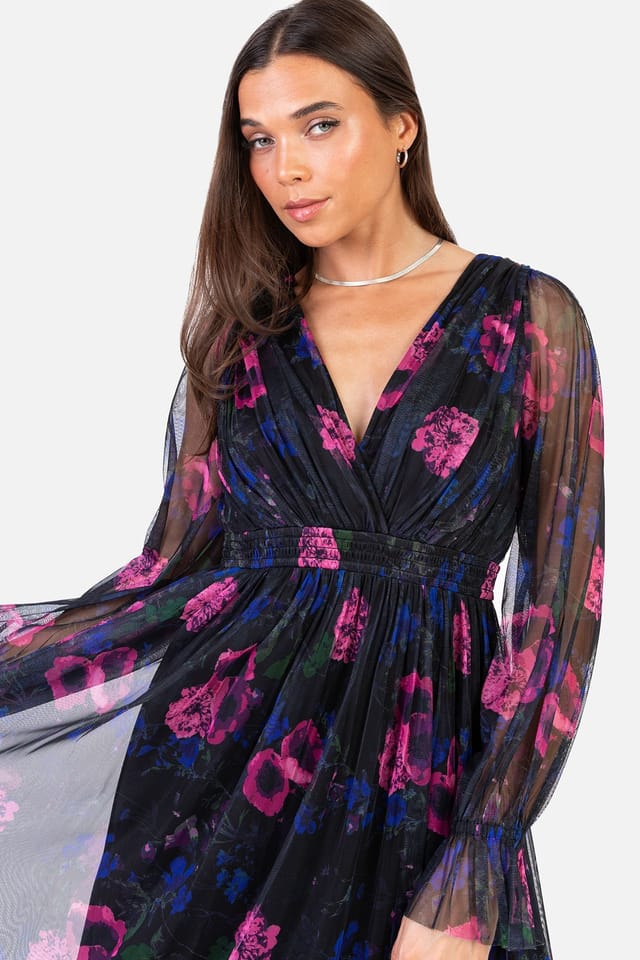 Anaya with Love Anaya with Love Women's Floral Print Faux Wrap Long Sleeve Midaxi Dress - 3