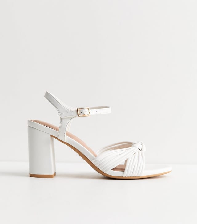 New Look Women's Wide Fit White Knot Strap Block Heel Sandals Vegan New Look - 2