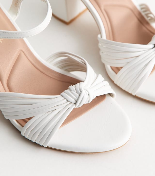 New Look Women's Wide Fit White Knot Strap Block Heel Sandals Vegan New Look - 3