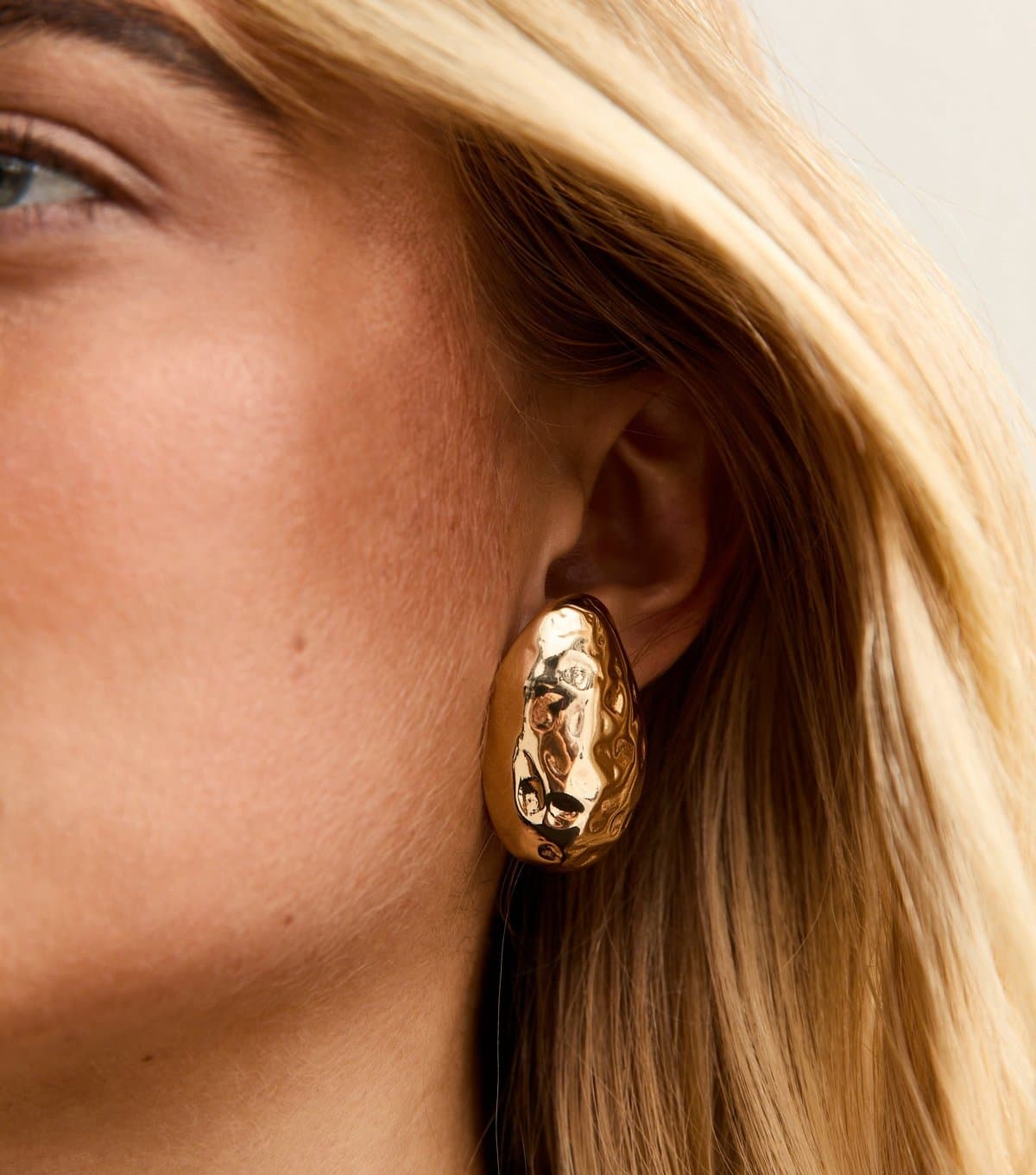 New Look Gold Tone Beaten Dome Drop Earrings New Look