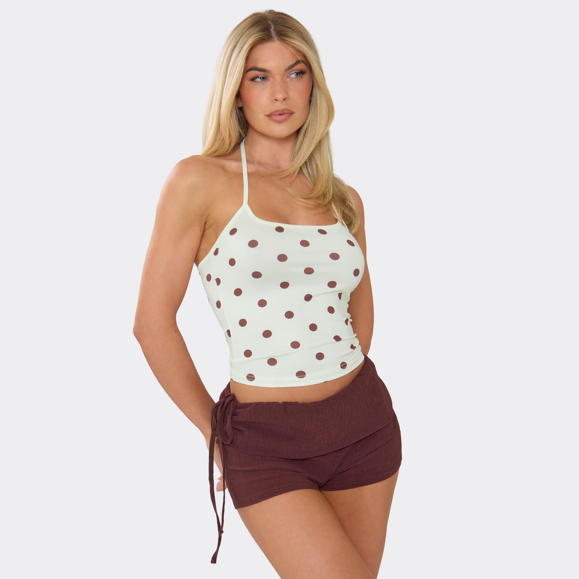 EGO EGO Lemon Polka Dot Scoop Halterneck Crop Top