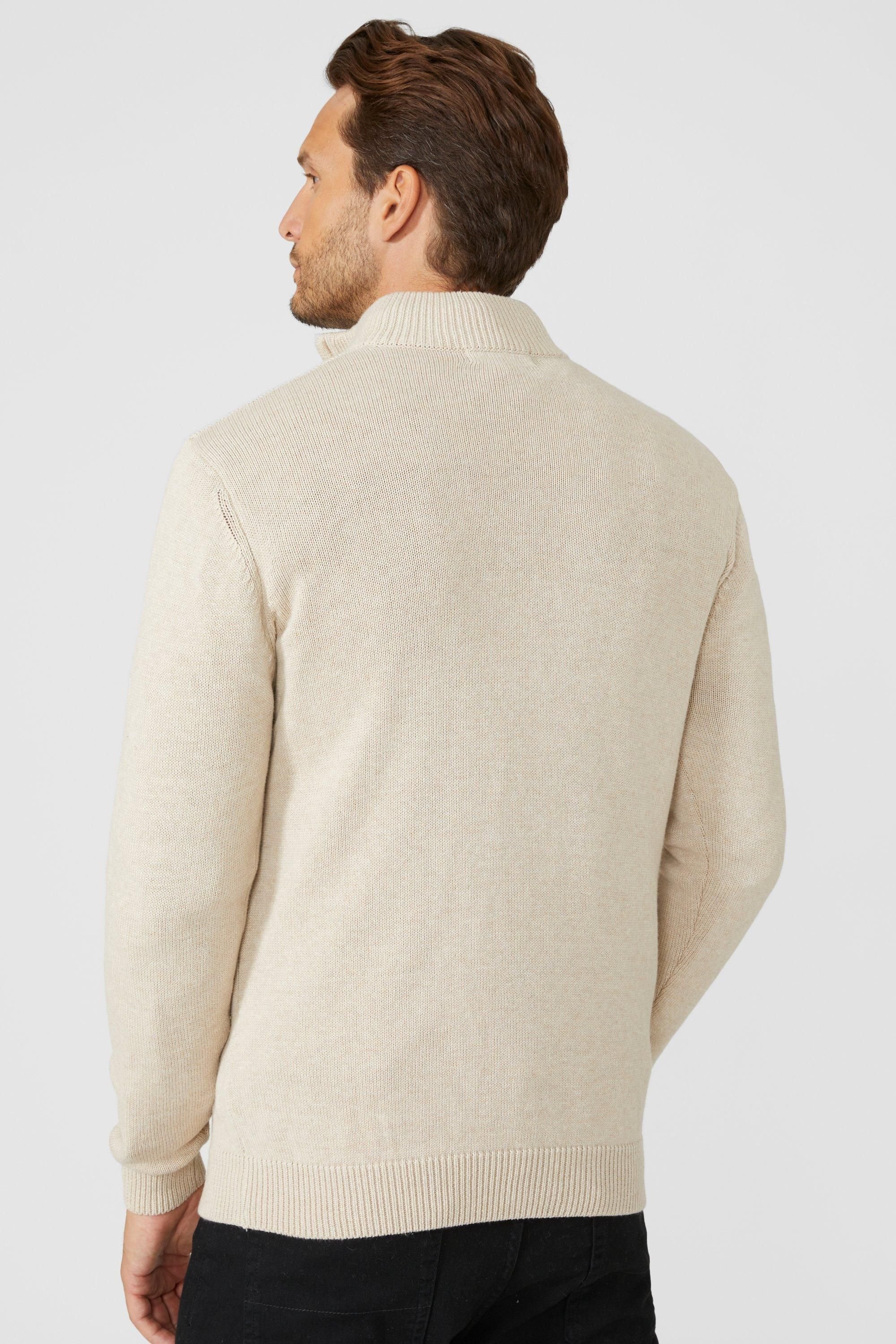 Maine Maine Men's Premium Pure Cotton Half Zip Funnel Jumper in Stone - 4