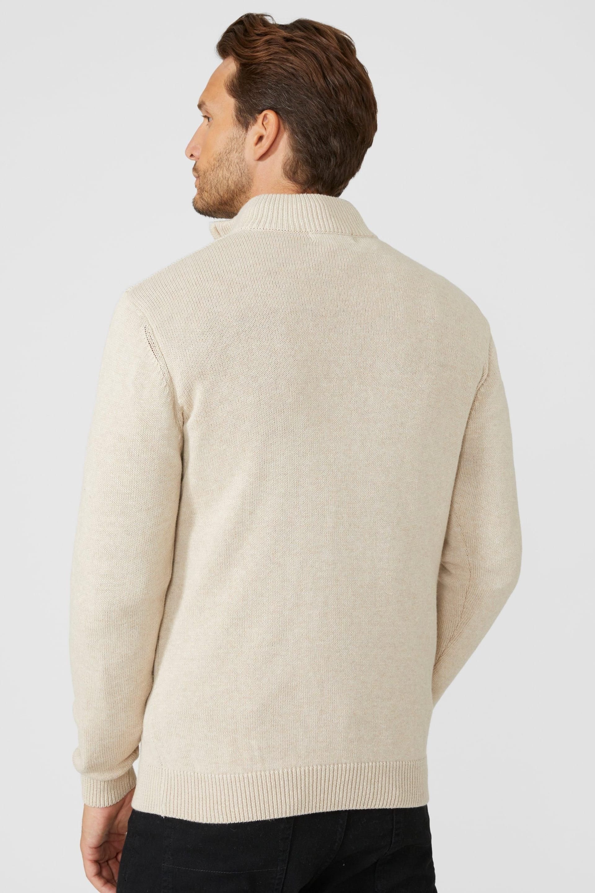 Maine Maine Men's Premium Pure Cotton Half Zip Funnel Jumper in Stone - 4