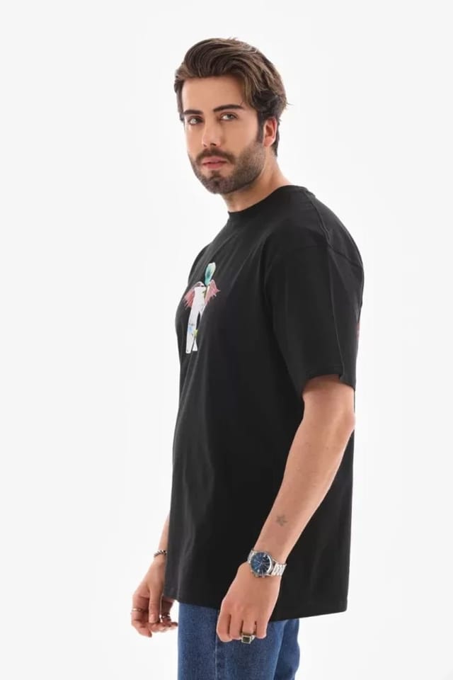 Janes Janes Men's Oversized Printed Crew Neck T-Shirt in Black - 2
