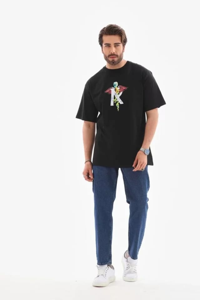 Janes Janes Men's Oversized Printed Crew Neck T-Shirt in Black - 3
