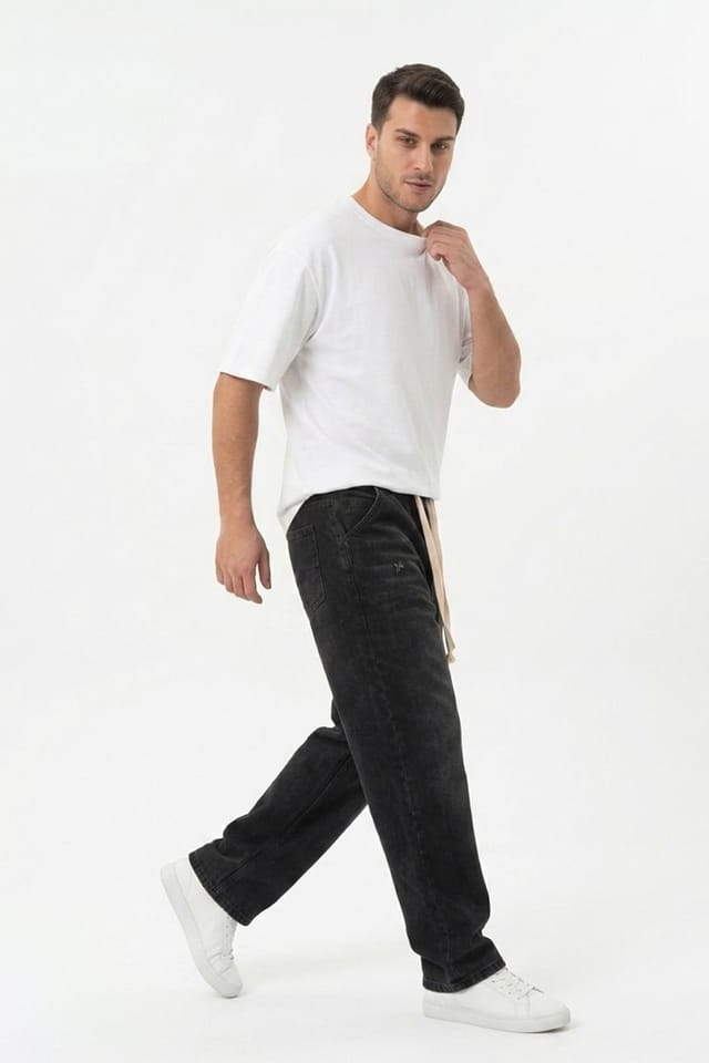 Big Dart Big Dart Men's Elastic Waist Denim Pants in Black - 2
