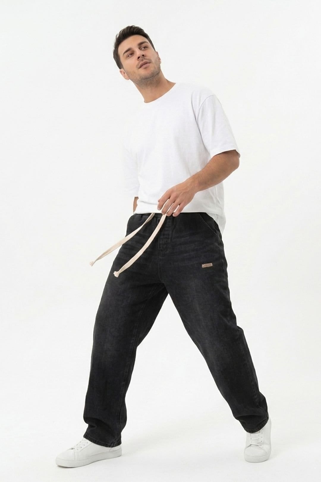 Big Dart Big Dart Men's Elastic Waist Denim Pants in Black - 4