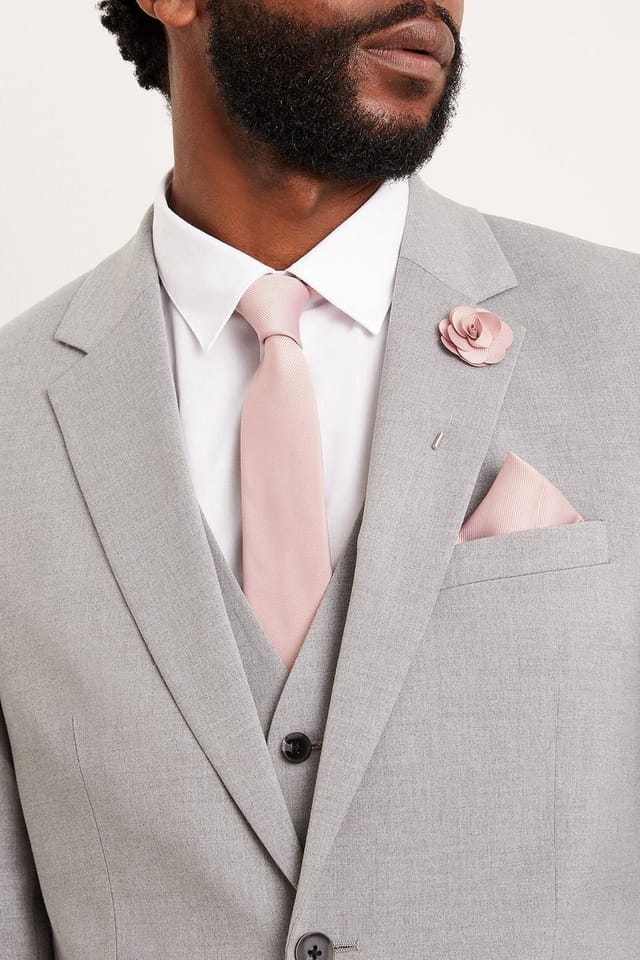 Burton Burton Men's Pink Tie With Pocket Square & Pin - 2