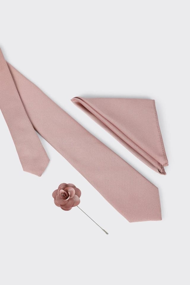 Burton Burton Men's Pink Tie With Pocket Square & Pin - 3