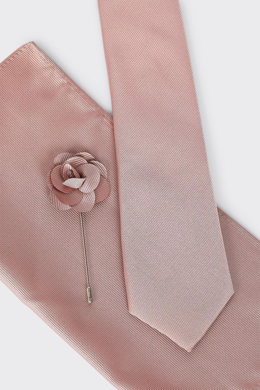 Burton Burton Men's Pink Tie With Pocket Square & Pin - 4
