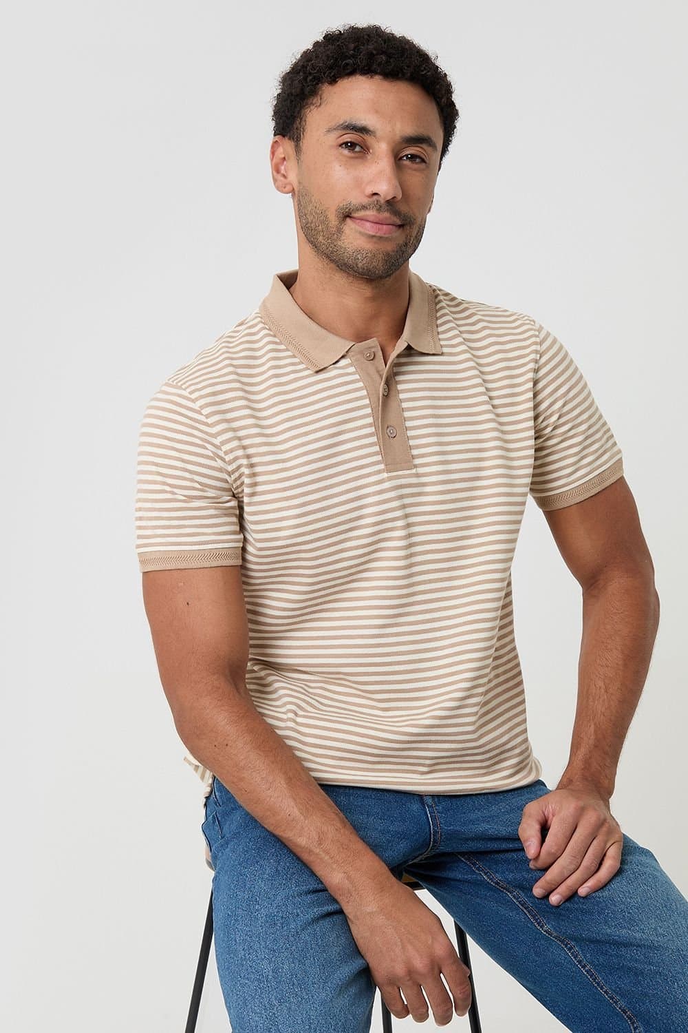 Threadbare threadbare Men's Cotton Pique Polo Shirt in Nude