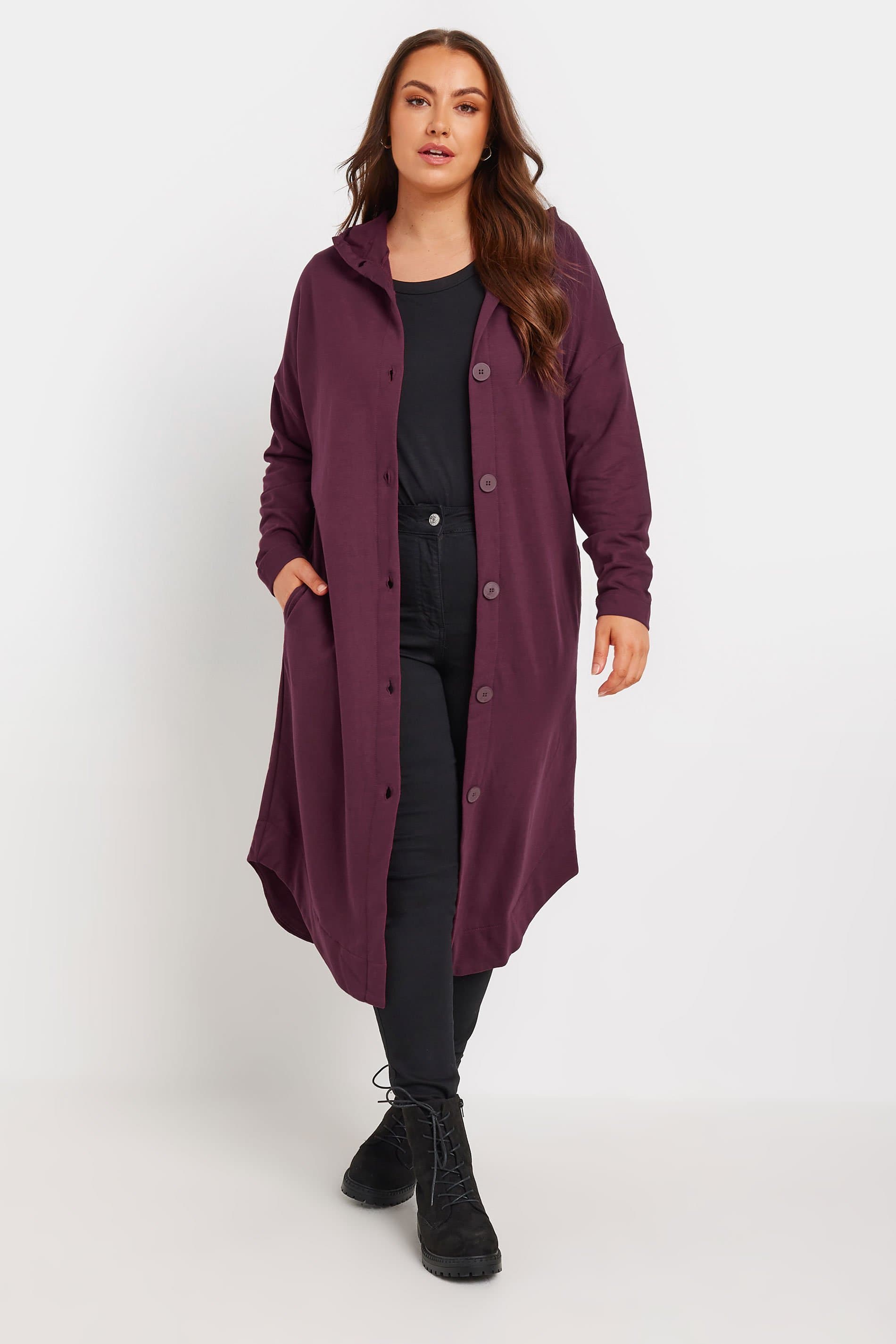Yours Plus Size Burgundy Red Hooded Maxi Jacket