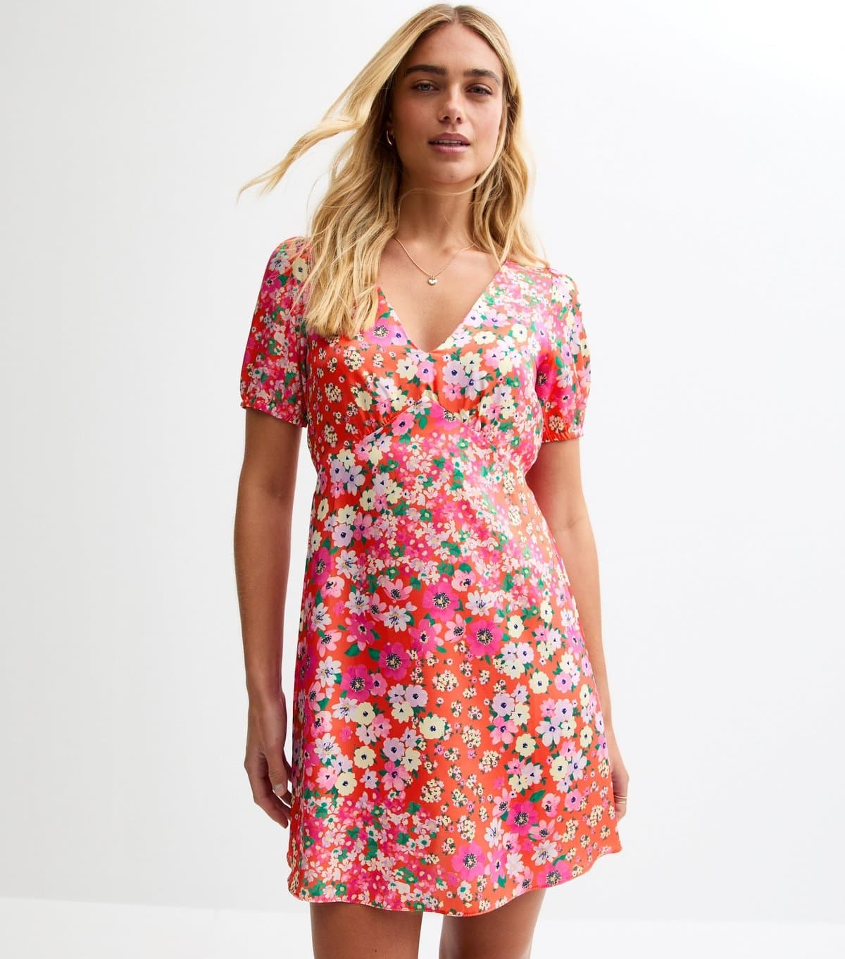 New Look Women's Pink Floral Print Satin Mini Dress New Look