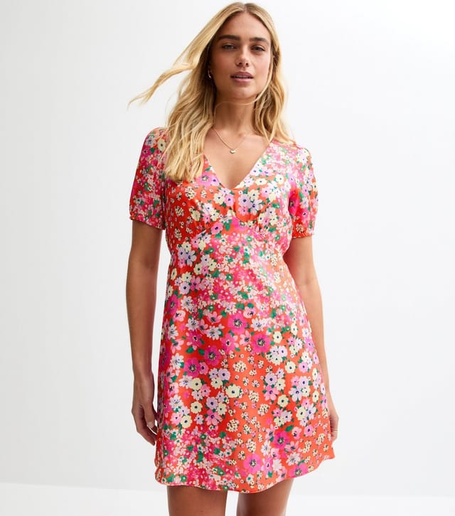 New Look Women's Pink Floral Print Satin Mini Dress New Look - 2