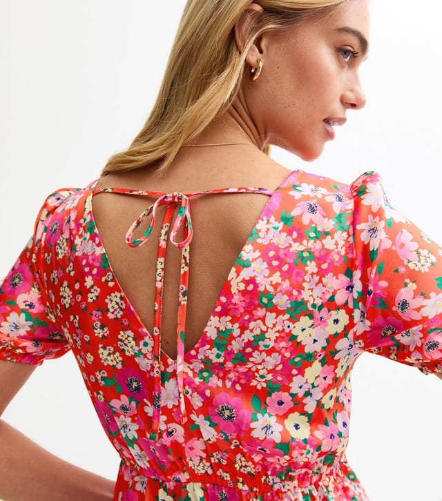 New Look Women's Pink Floral Print Satin Mini Dress New Look - 3