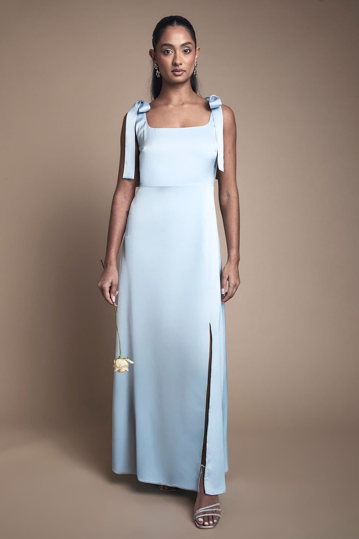 Oasis Oasis Women's Satin Tie Shoulder Midi Bridesmaid Dress in Light Blue