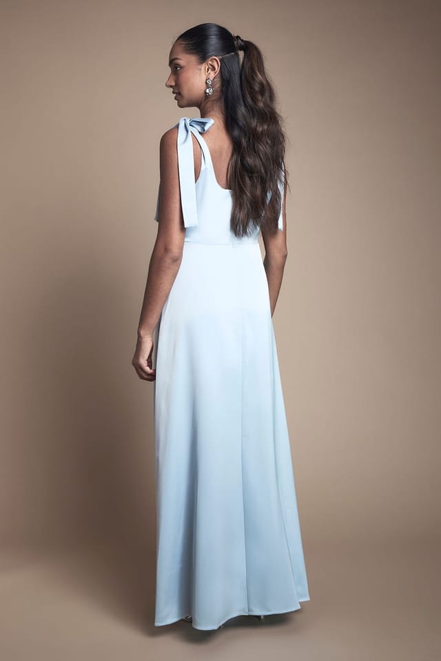Oasis Oasis Women's Satin Tie Shoulder Midi Bridesmaid Dress in Light Blue - 3
