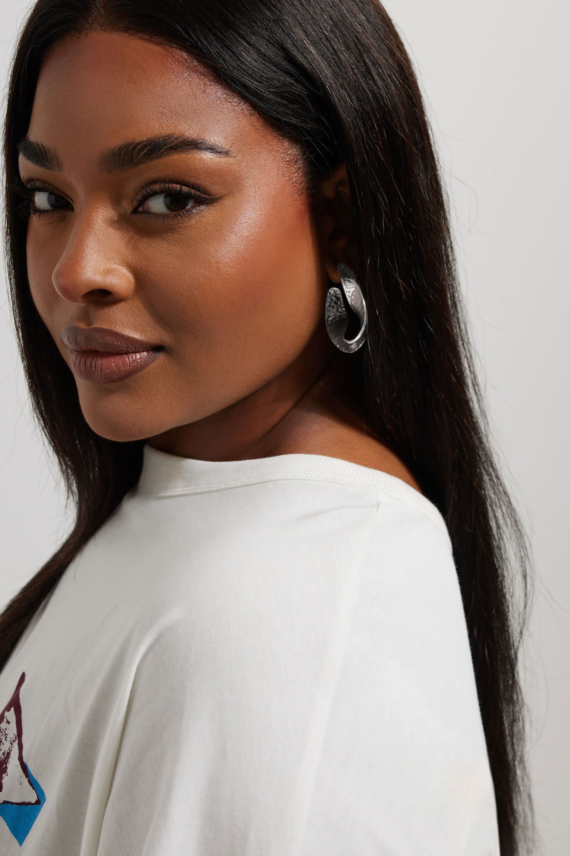 Yours Silver Tone Hammered Twisted Hoop Earrings