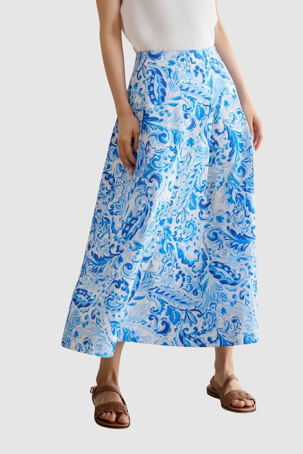 Hobbs London Hobbs London Bright Blue Paisley Midi Skirt