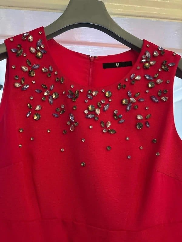 Very Pink Diamanté Neckline Party Dress