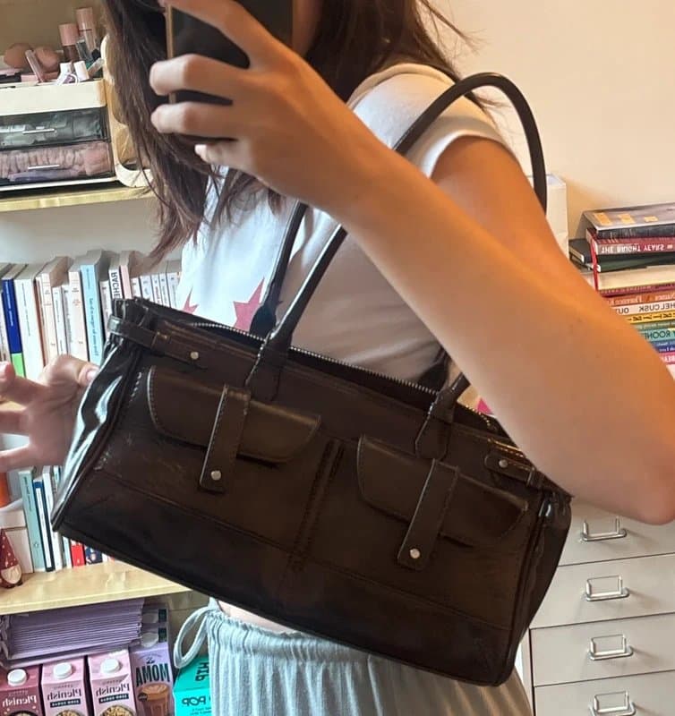 Bershka Brown Faux Leather Shoulder Bag
