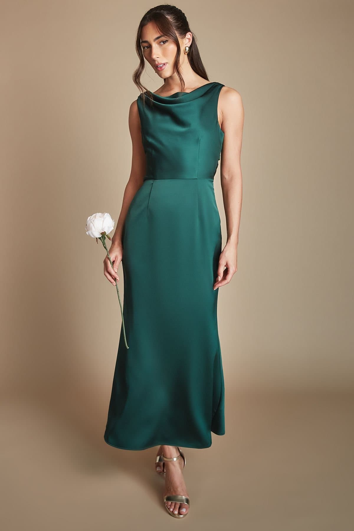 Oasis Oasis Women's Emerald Cowl Neck Open Back Midi Bridesmaid Dress
