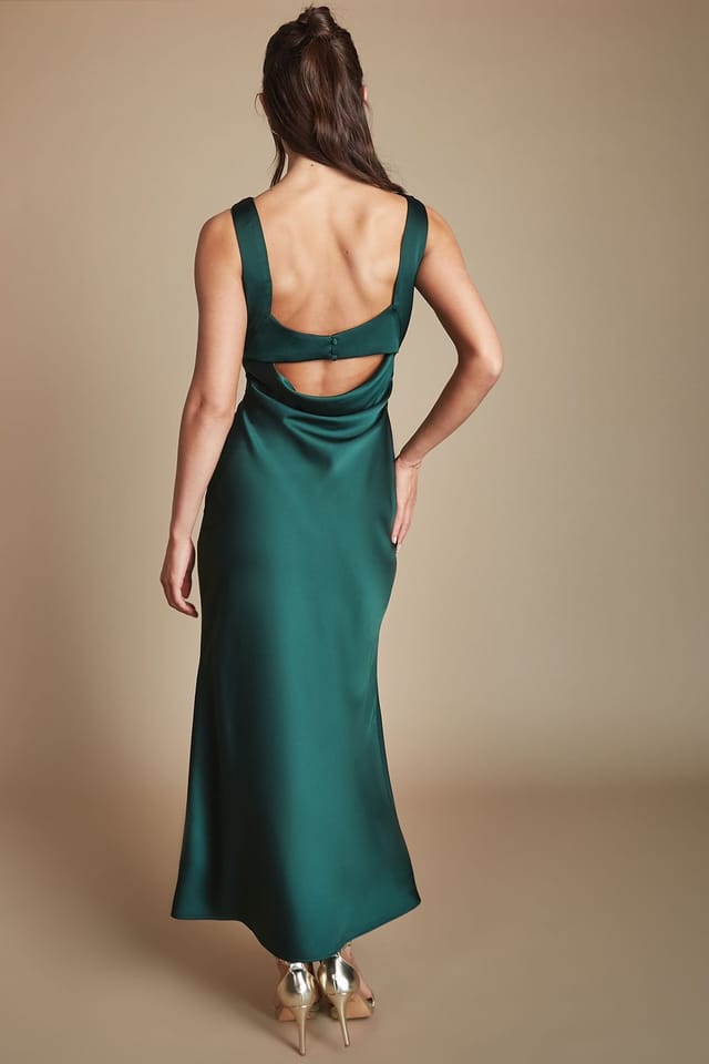 Oasis Oasis Women's Emerald Cowl Neck Open Back Midi Bridesmaid Dress - 3