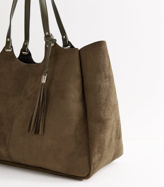 New Look Light Khaki Faux Suede Shopper Tote Bag New Look - 3