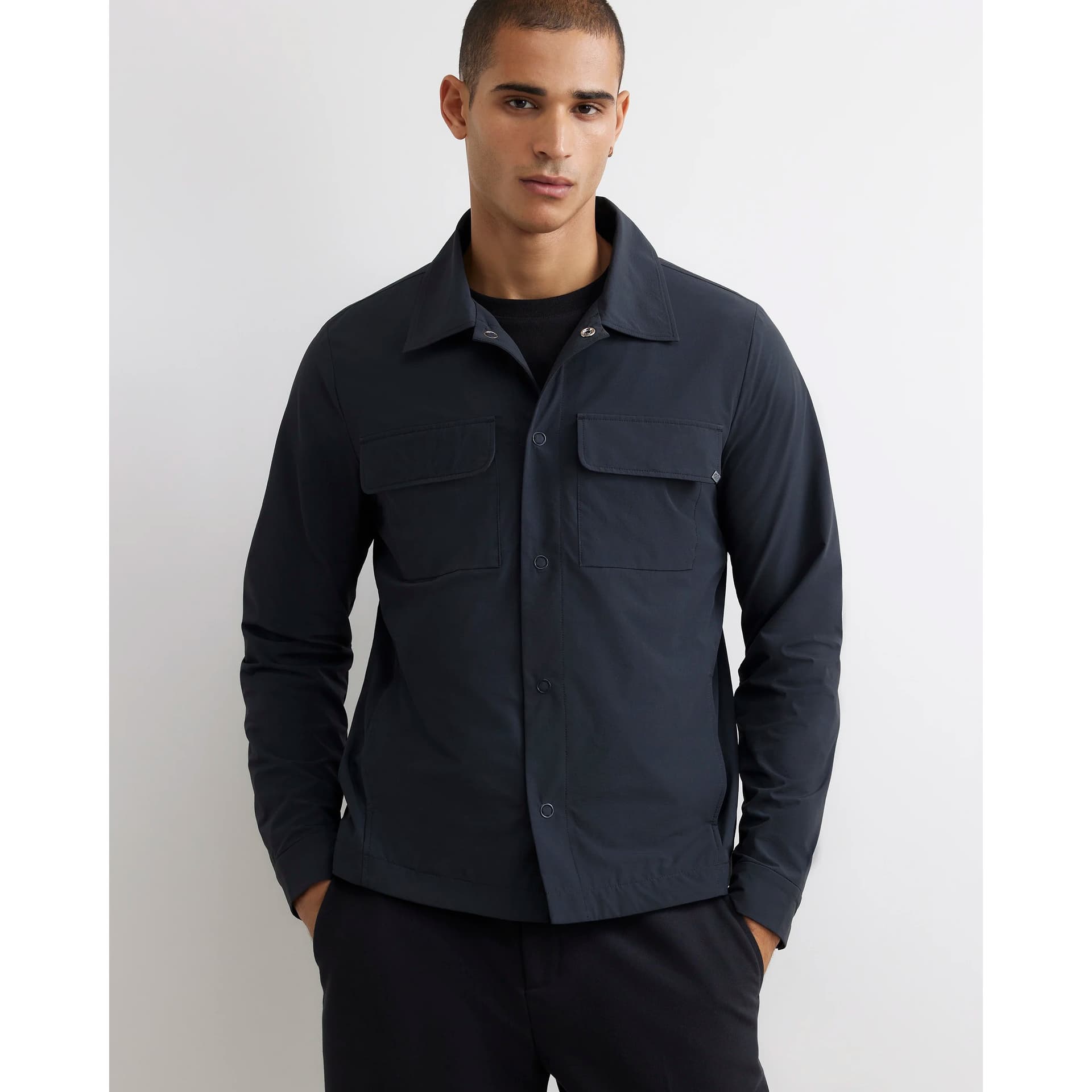 River Island Mens River Island Blue Muscle Fit Funnel Neck Shacket