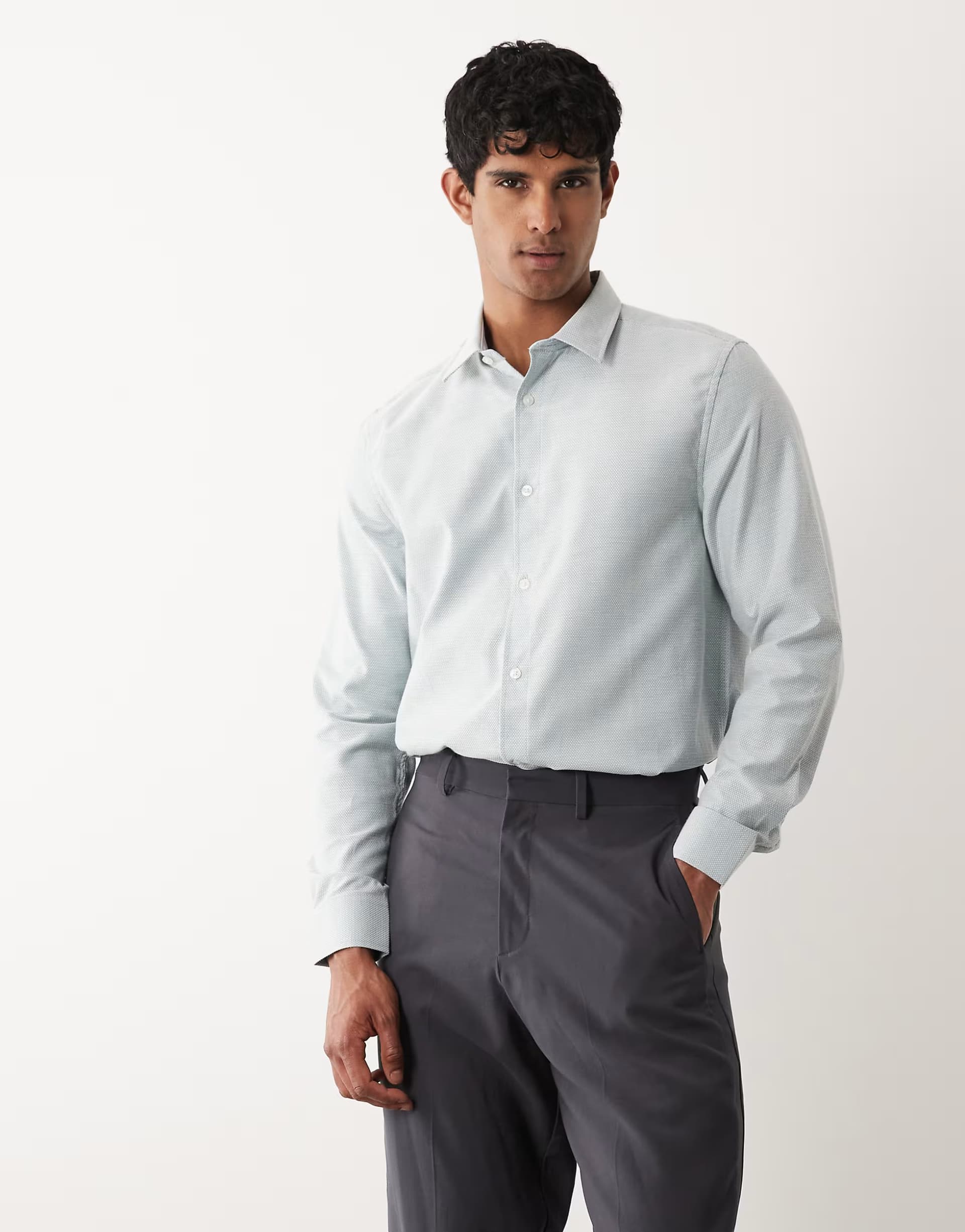 ASOS ASOS DESIGN regular fit smart textured shirt in light blue