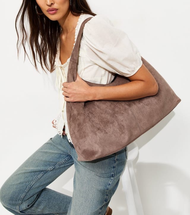 New Look Mink Faux Suede Soft Hobo Shoulder Bag Vegan New Look - 2