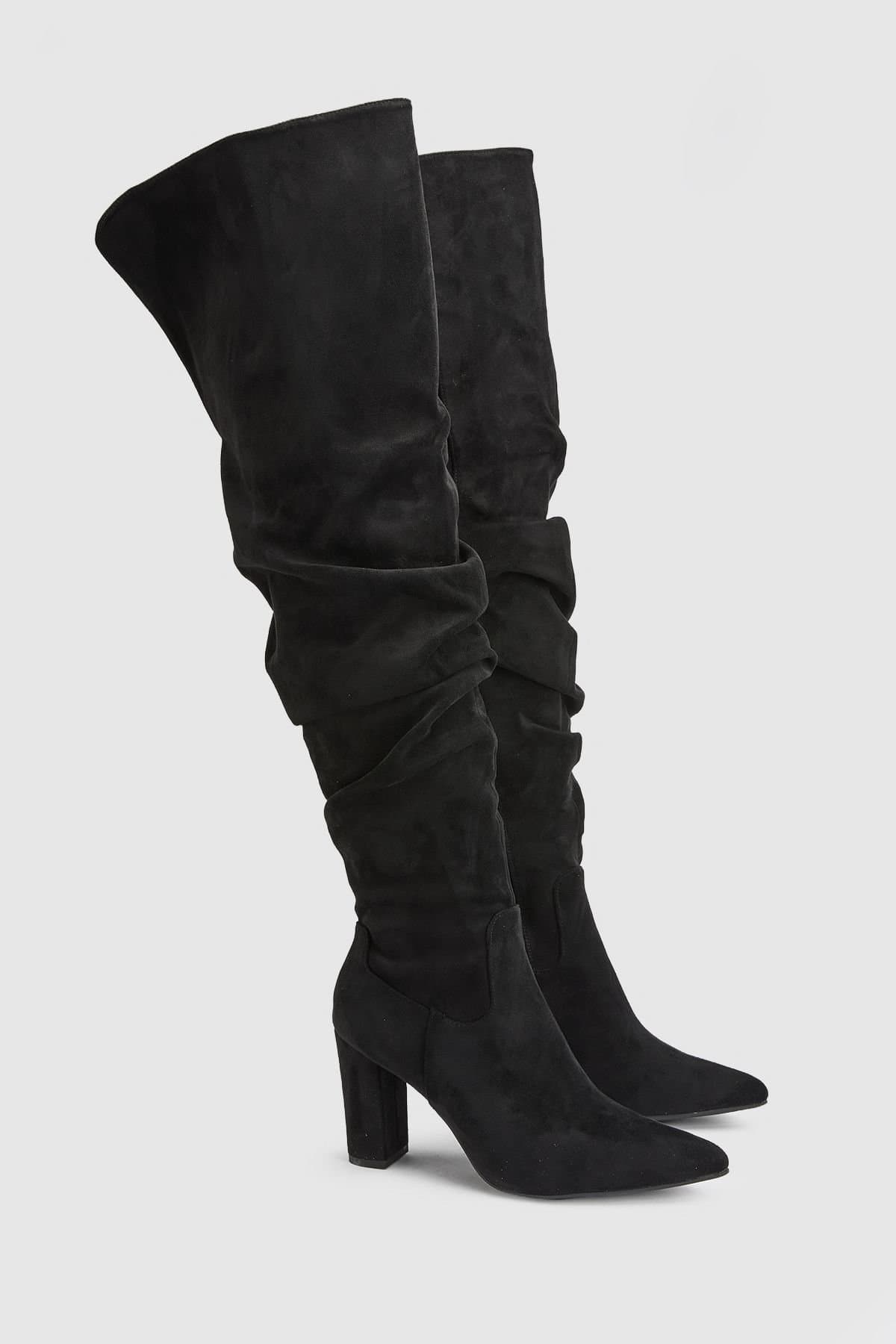 Oasis Oasis Women's Mindy Wide Fit Faux Suede Block Heel Boots in Natural Black