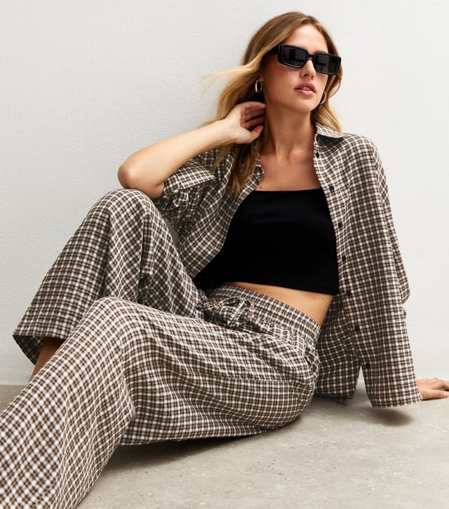 New Look Women's Brown Checked Wide Leg Trousers New Look - 2