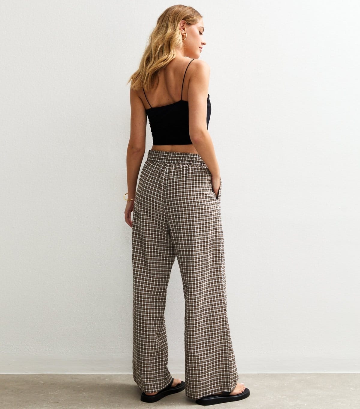 New Look Women's Brown Checked Wide Leg Trousers New Look - 4