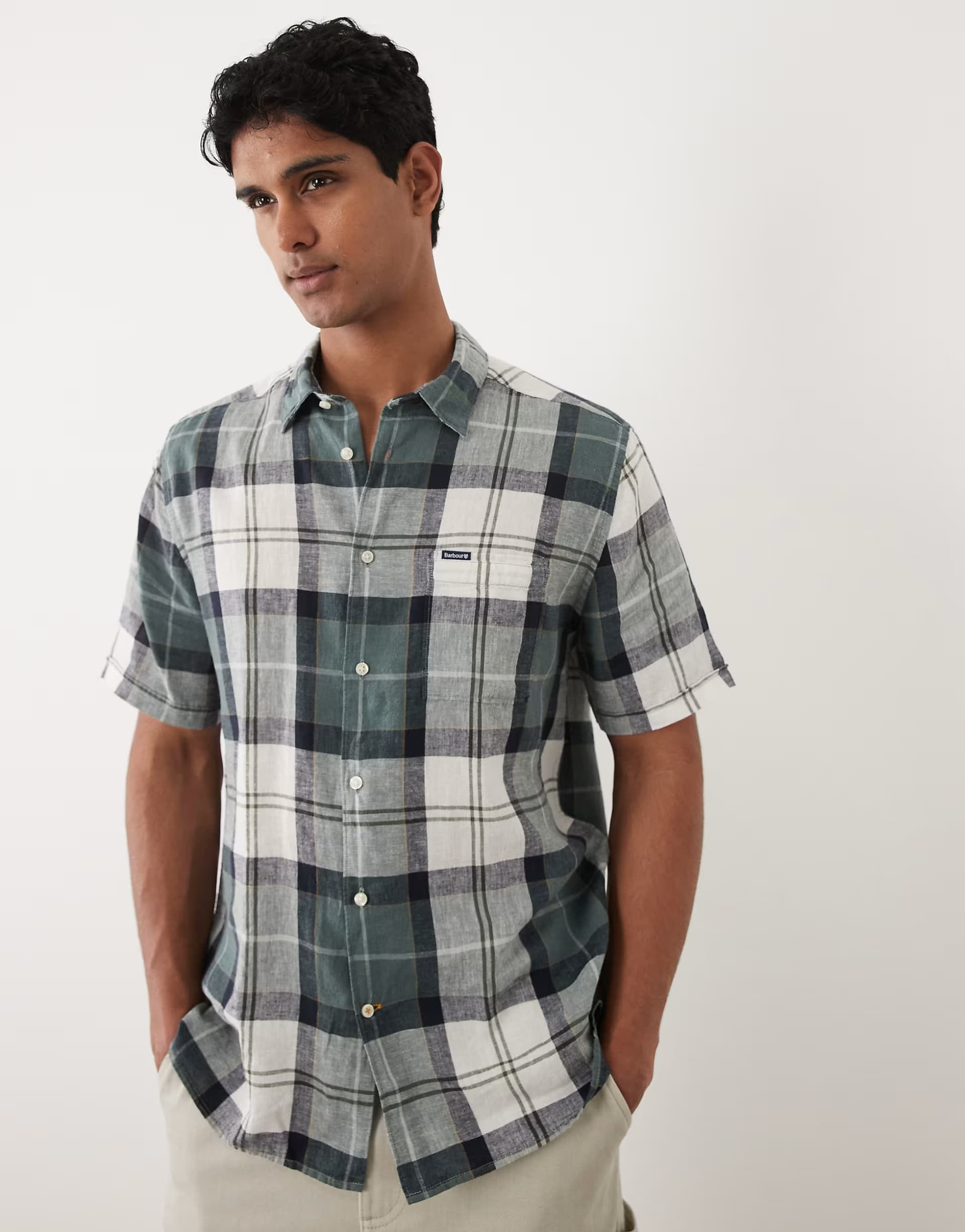ASOS Barbour Croft short sleeve tartan summer shirt in green